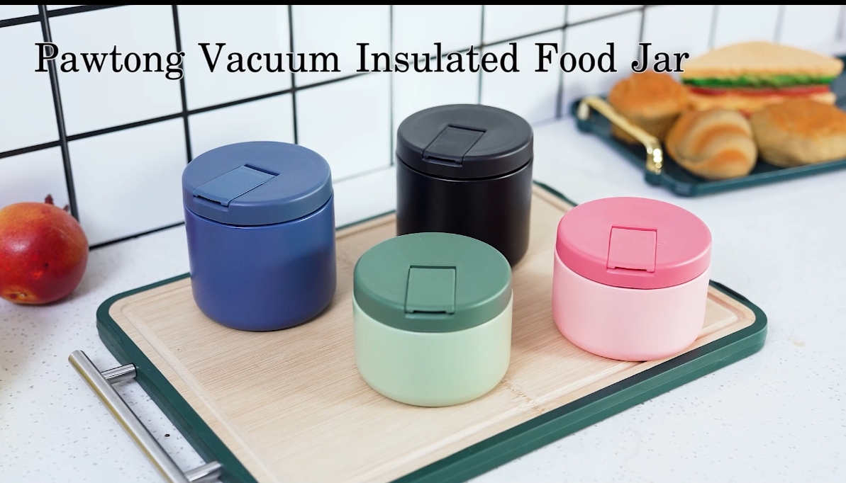 Pawtong 19oz Insulated Vacuum Food Jar with Buckle Lid Wide Mouth Soup Thermo for Hot Food Kids Leakproof Stainless Steel Lunch Container- Blue